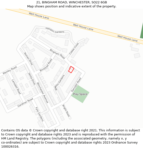 21, BINGHAM ROAD, WINCHESTER, SO22 6GB: Location map and indicative extent of plot