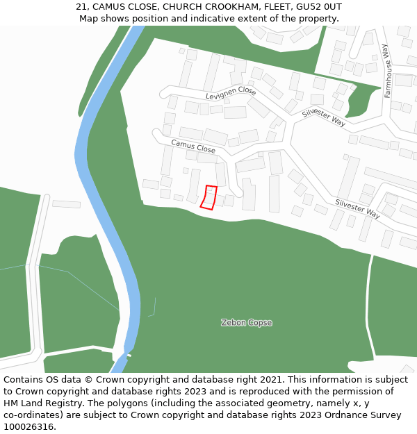 21, CAMUS CLOSE, CHURCH CROOKHAM, FLEET, GU52 0UT: Location map and indicative extent of plot