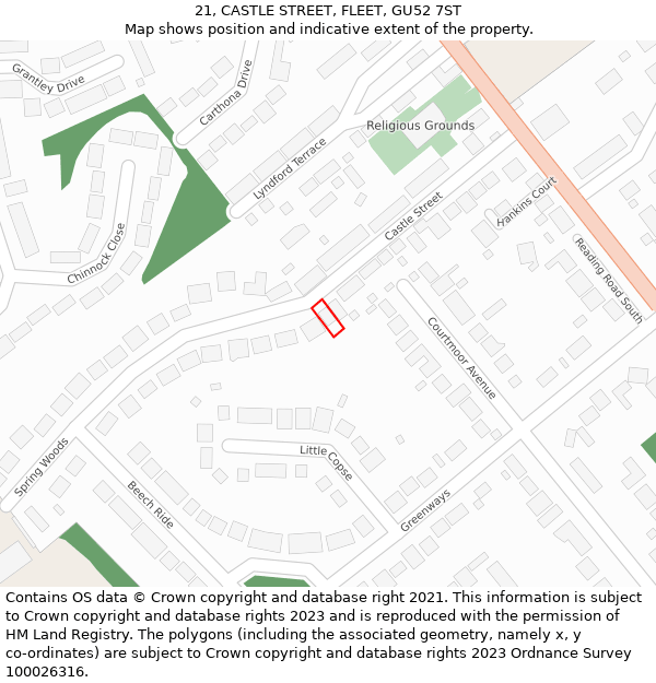 21, CASTLE STREET, FLEET, GU52 7ST: Location map and indicative extent of plot