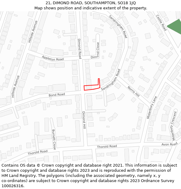 21, DIMOND ROAD, SOUTHAMPTON, SO18 1JQ: Location map and indicative extent of plot