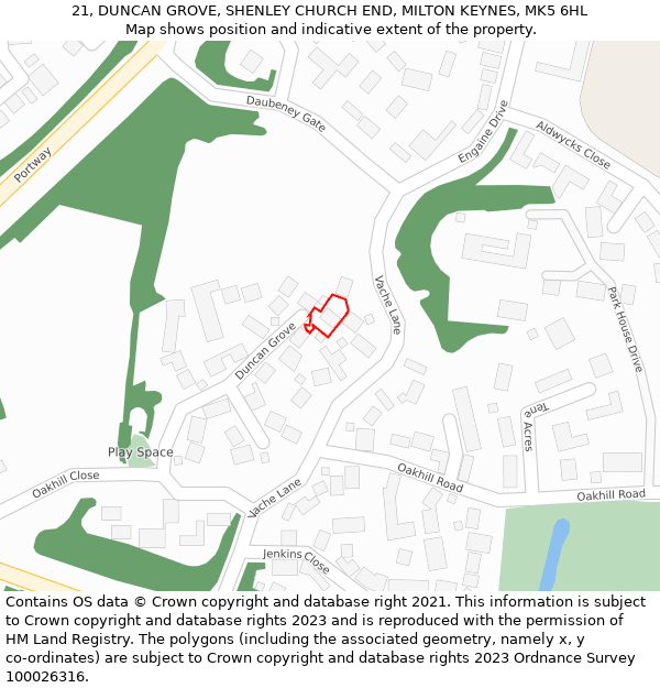 21, DUNCAN GROVE, SHENLEY CHURCH END, MILTON KEYNES, MK5 6HL: Location map and indicative extent of plot