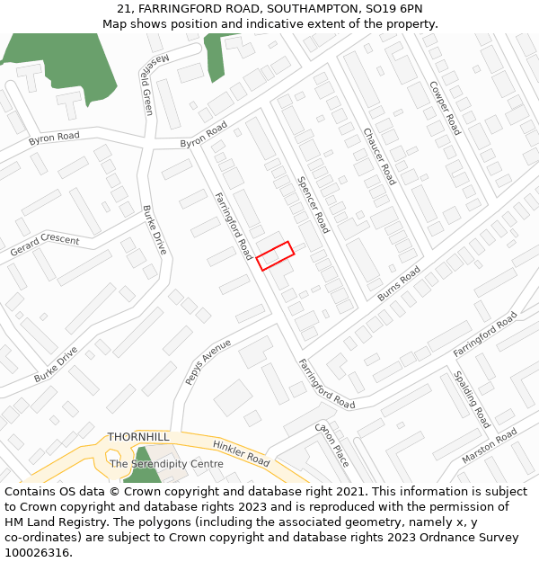 21, FARRINGFORD ROAD, SOUTHAMPTON, SO19 6PN: Location map and indicative extent of plot