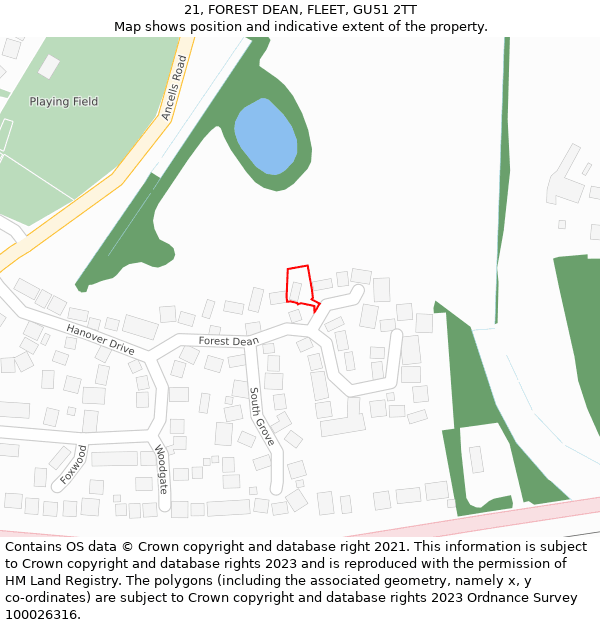 21, FOREST DEAN, FLEET, GU51 2TT: Location map and indicative extent of plot