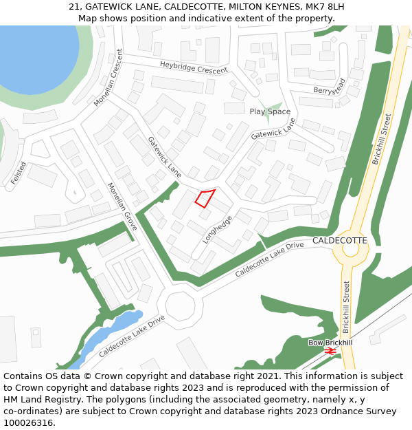 21, GATEWICK LANE, CALDECOTTE, MILTON KEYNES, MK7 8LH: Location map and indicative extent of plot