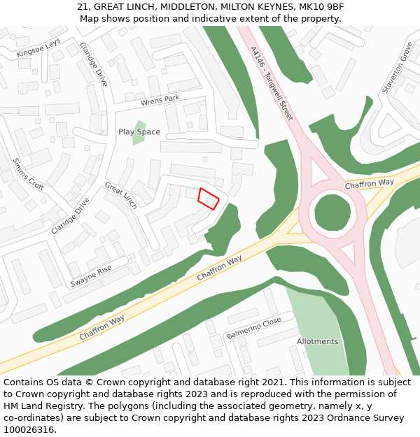 21, GREAT LINCH, MIDDLETON, MILTON KEYNES, MK10 9BF: Location map and indicative extent of plot