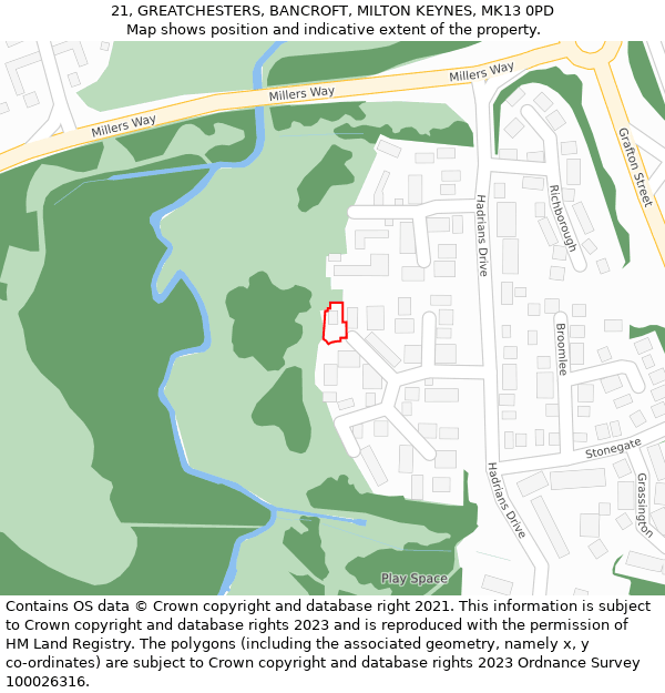 21, GREATCHESTERS, BANCROFT, MILTON KEYNES, MK13 0PD: Location map and indicative extent of plot