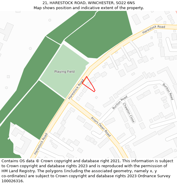 21, HARESTOCK ROAD, WINCHESTER, SO22 6NS: Location map and indicative extent of plot