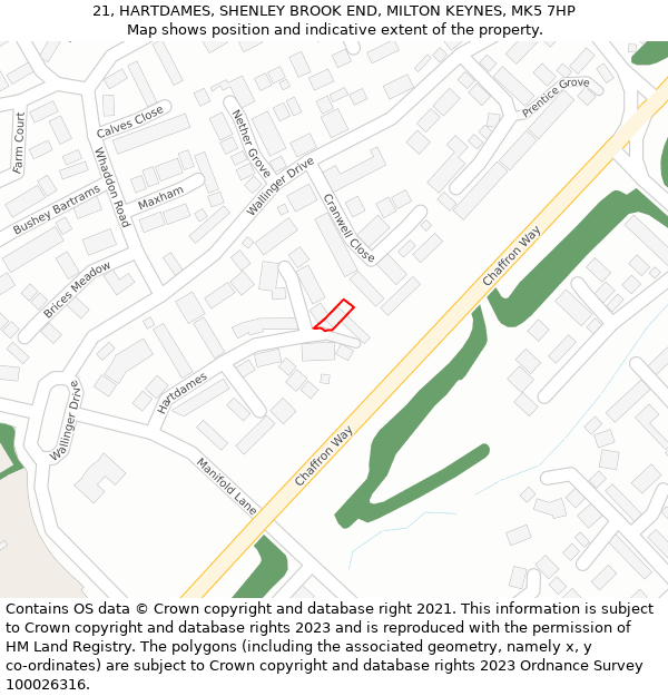 21, HARTDAMES, SHENLEY BROOK END, MILTON KEYNES, MK5 7HP: Location map and indicative extent of plot