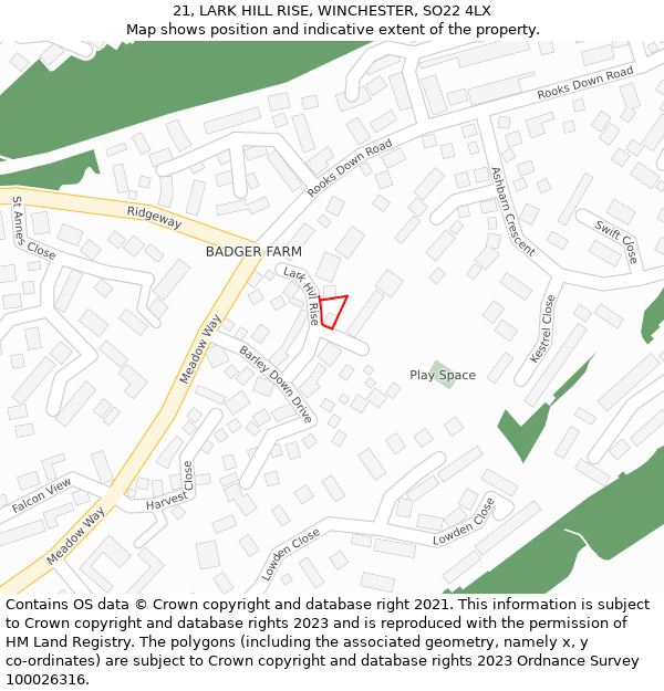 21, LARK HILL RISE, WINCHESTER, SO22 4LX: Location map and indicative extent of plot