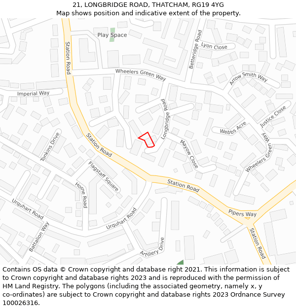 21, LONGBRIDGE ROAD, THATCHAM, RG19 4YG: Location map and indicative extent of plot