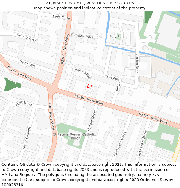 21, MARSTON GATE, WINCHESTER, SO23 7DS: Location map and indicative extent of plot