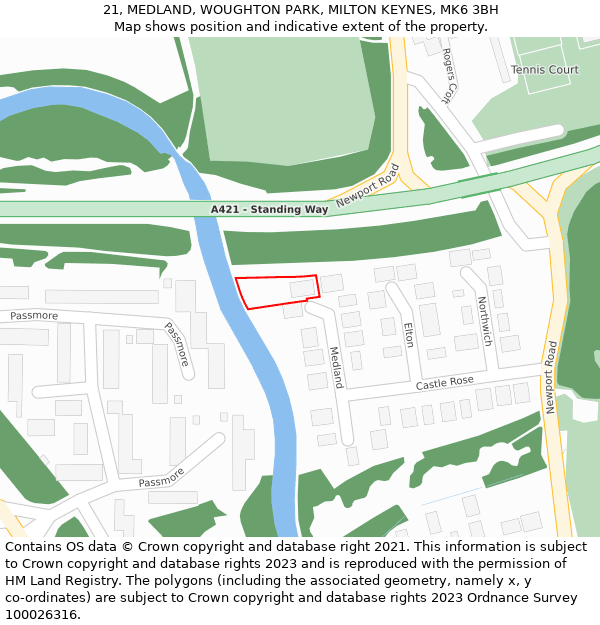 21, MEDLAND, WOUGHTON PARK, MILTON KEYNES, MK6 3BH: Location map and indicative extent of plot