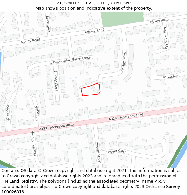 21, OAKLEY DRIVE, FLEET, GU51 3PP: Location map and indicative extent of plot