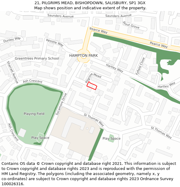 21, PILGRIMS MEAD, BISHOPDOWN, SALISBURY, SP1 3GX: Location map and indicative extent of plot