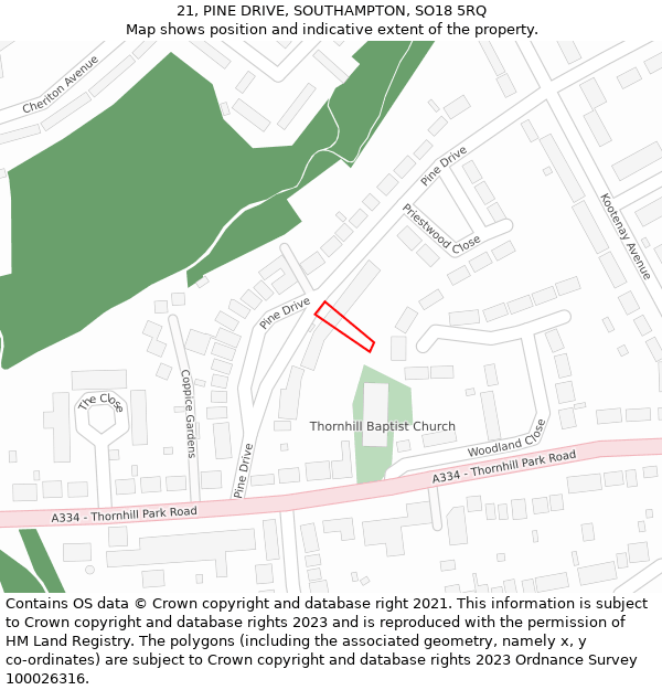 21, PINE DRIVE, SOUTHAMPTON, SO18 5RQ: Location map and indicative extent of plot