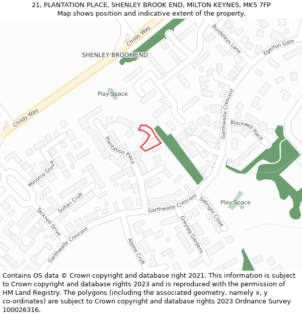 21, PLANTATION PLACE, SHENLEY BROOK END, MILTON KEYNES, MK5 7FP: Location map and indicative extent of plot