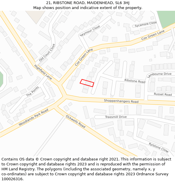 21, RIBSTONE ROAD, MAIDENHEAD, SL6 3HJ: Location map and indicative extent of plot
