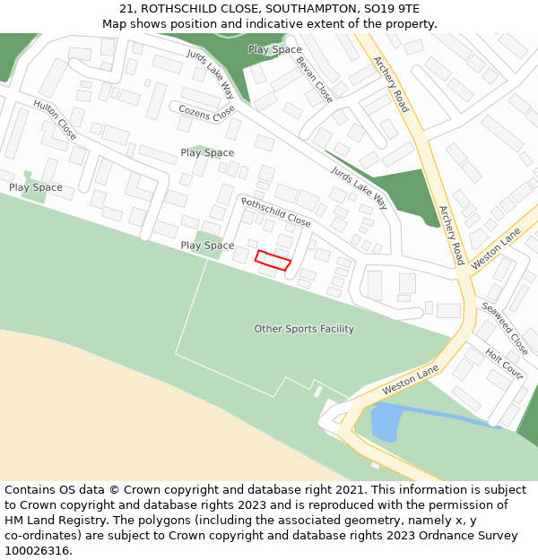 21, ROTHSCHILD CLOSE, SOUTHAMPTON, SO19 9TE: Location map and indicative extent of plot