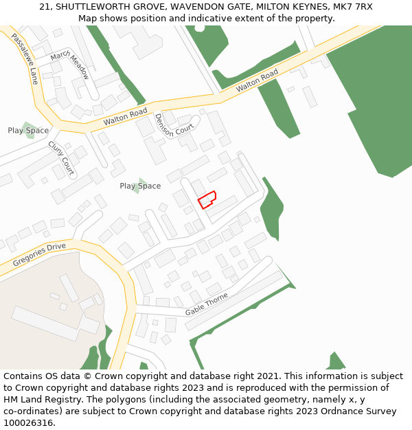 21, SHUTTLEWORTH GROVE, WAVENDON GATE, MILTON KEYNES, MK7 7RX: Location map and indicative extent of plot