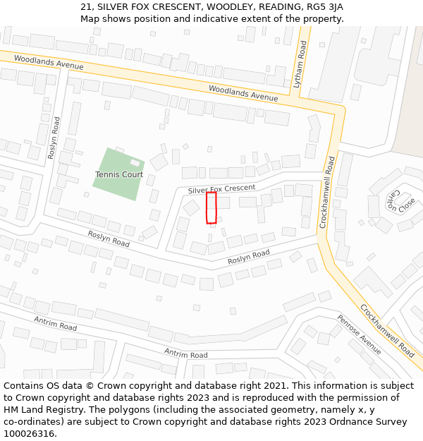 21, SILVER FOX CRESCENT, WOODLEY, READING, RG5 3JA: Location map and indicative extent of plot