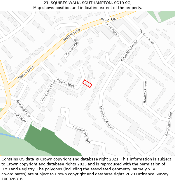 21, SQUIRES WALK, SOUTHAMPTON, SO19 9GJ: Location map and indicative extent of plot