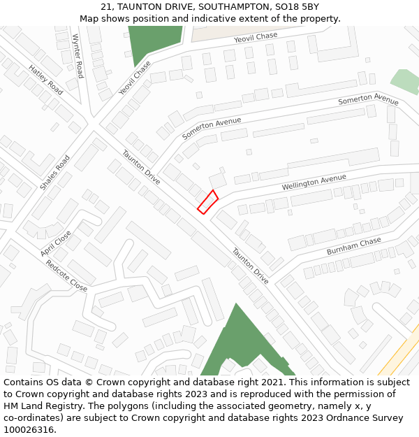 21, TAUNTON DRIVE, SOUTHAMPTON, SO18 5BY: Location map and indicative extent of plot