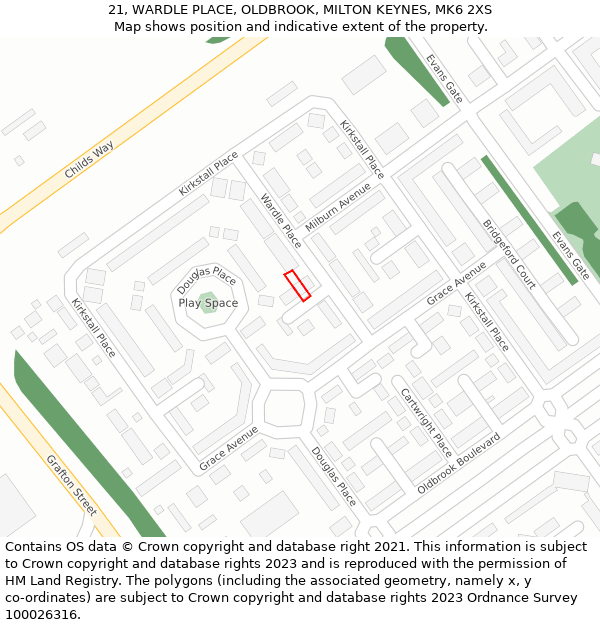 21, WARDLE PLACE, OLDBROOK, MILTON KEYNES, MK6 2XS: Location map and indicative extent of plot