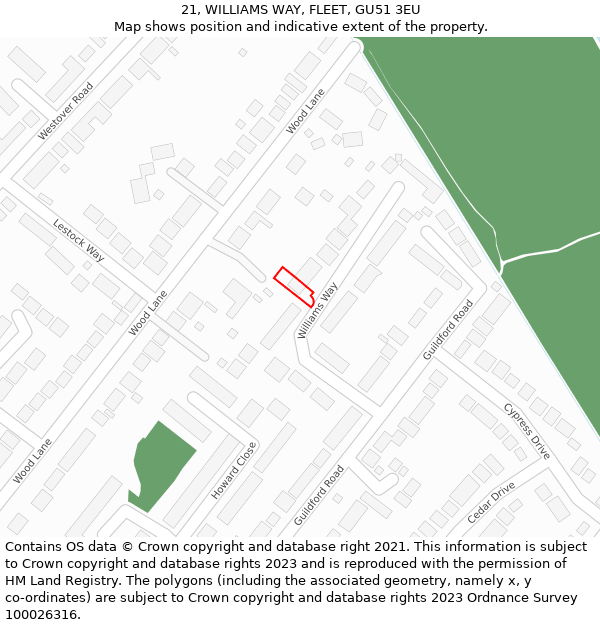 21, WILLIAMS WAY, FLEET, GU51 3EU: Location map and indicative extent of plot