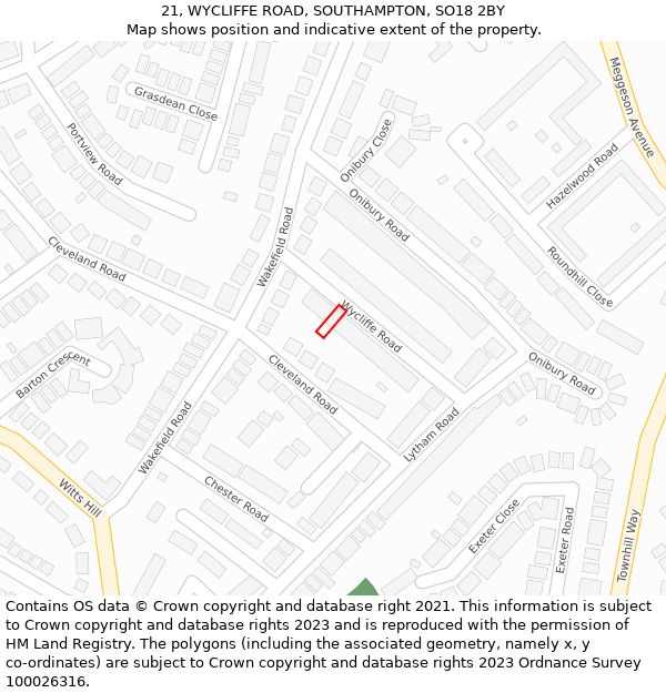 21, WYCLIFFE ROAD, SOUTHAMPTON, SO18 2BY: Location map and indicative extent of plot