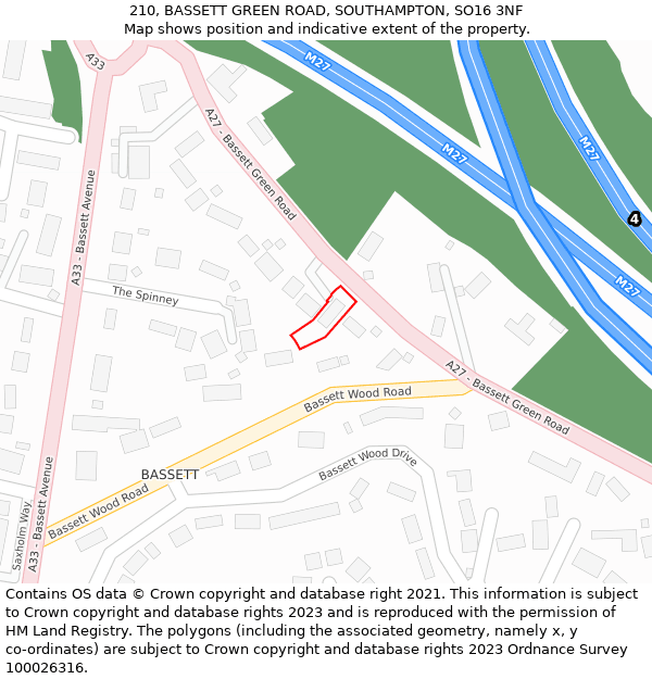 210, BASSETT GREEN ROAD, SOUTHAMPTON, SO16 3NF: Location map and indicative extent of plot