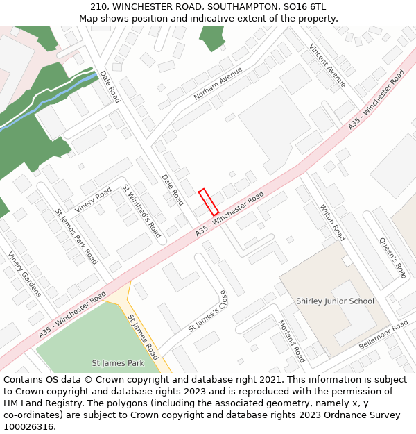 210, WINCHESTER ROAD, SOUTHAMPTON, SO16 6TL: Location map and indicative extent of plot