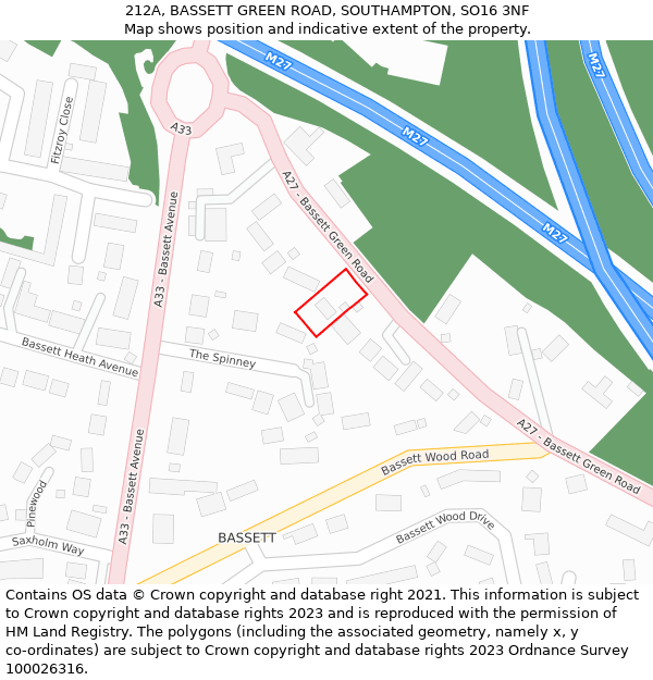 212A, BASSETT GREEN ROAD, SOUTHAMPTON, SO16 3NF: Location map and indicative extent of plot