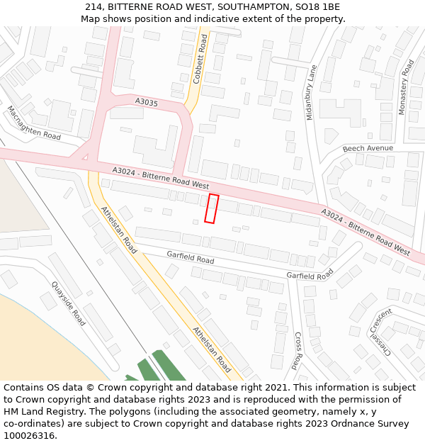 214, BITTERNE ROAD WEST, SOUTHAMPTON, SO18 1BE: Location map and indicative extent of plot