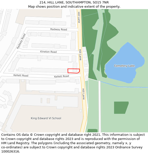 214, HILL LANE, SOUTHAMPTON, SO15 7NR: Location map and indicative extent of plot