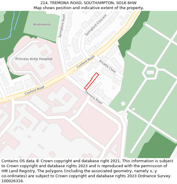 214, TREMONA ROAD, SOUTHAMPTON, SO16 6HW: Location map and indicative extent of plot