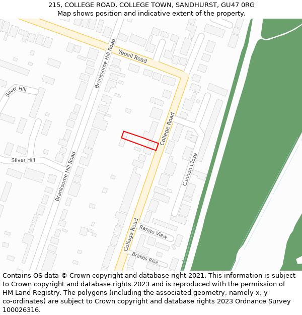 215, COLLEGE ROAD, COLLEGE TOWN, SANDHURST, GU47 0RG: Location map and indicative extent of plot
