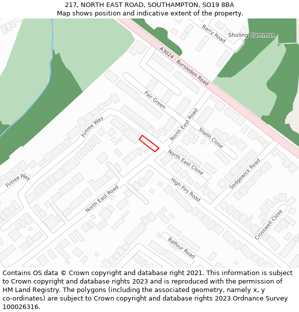 217, NORTH EAST ROAD, SOUTHAMPTON, SO19 8BA: Location map and indicative extent of plot