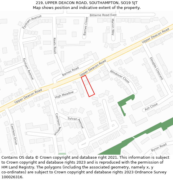 219, UPPER DEACON ROAD, SOUTHAMPTON, SO19 5JT: Location map and indicative extent of plot