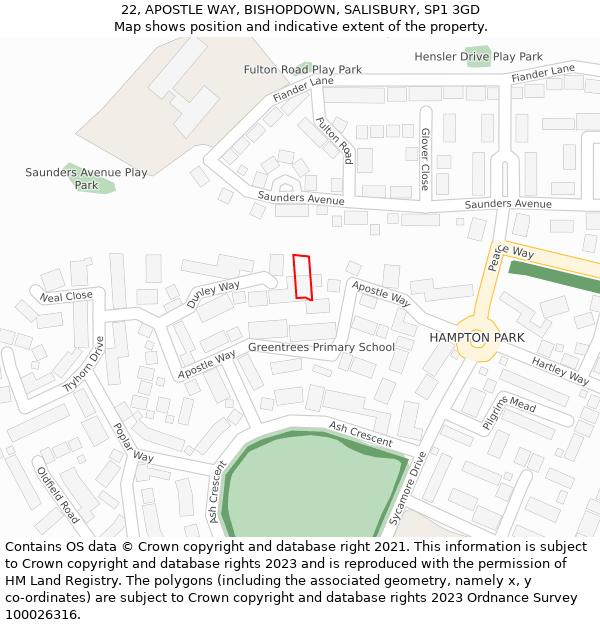 22, APOSTLE WAY, BISHOPDOWN, SALISBURY, SP1 3GD: Location map and indicative extent of plot