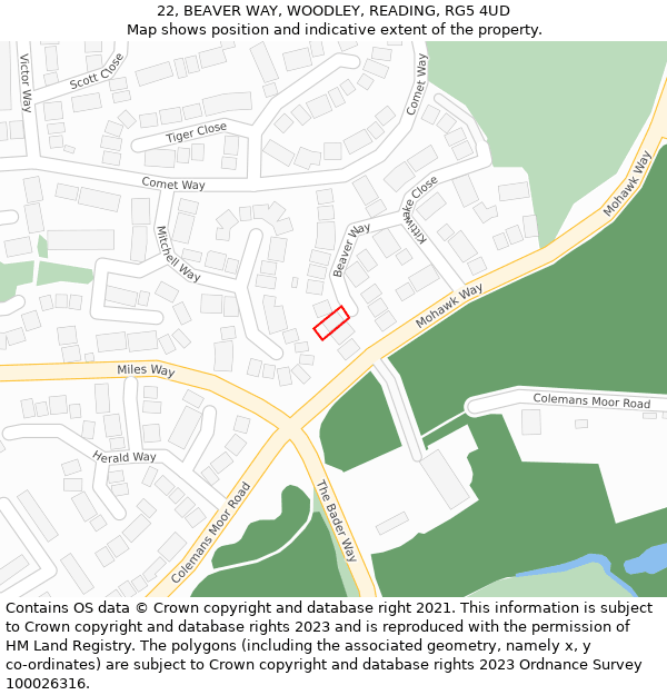 22, BEAVER WAY, WOODLEY, READING, RG5 4UD: Location map and indicative extent of plot