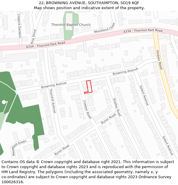 22, BROWNING AVENUE, SOUTHAMPTON, SO19 6QF: Location map and indicative extent of plot