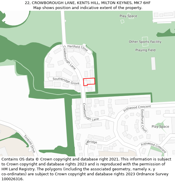 22, CROWBOROUGH LANE, KENTS HILL, MILTON KEYNES, MK7 6HF: Location map and indicative extent of plot