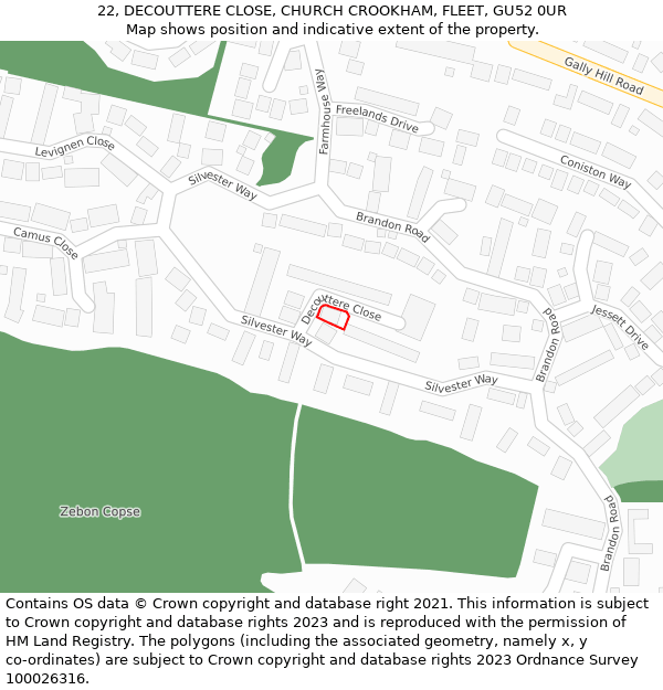 22, DECOUTTERE CLOSE, CHURCH CROOKHAM, FLEET, GU52 0UR: Location map and indicative extent of plot