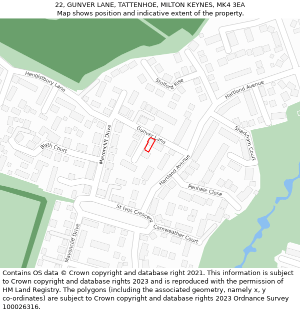 22, GUNVER LANE, TATTENHOE, MILTON KEYNES, MK4 3EA: Location map and indicative extent of plot