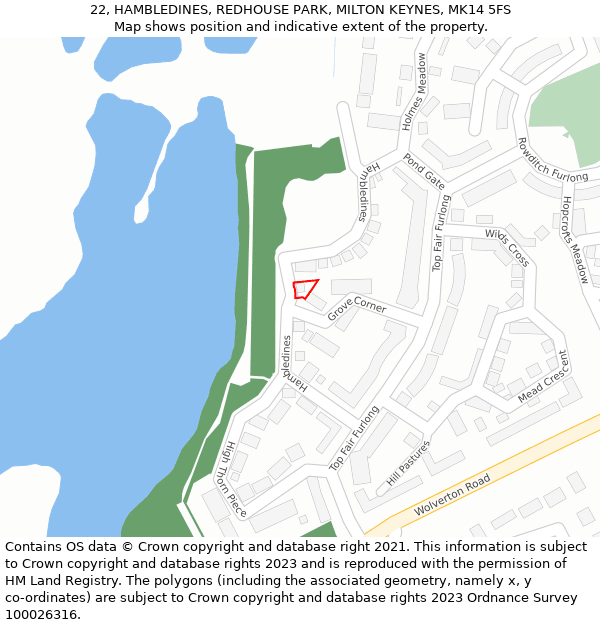 22, HAMBLEDINES, REDHOUSE PARK, MILTON KEYNES, MK14 5FS: Location map and indicative extent of plot