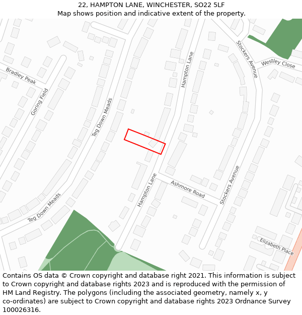 22, HAMPTON LANE, WINCHESTER, SO22 5LF: Location map and indicative extent of plot