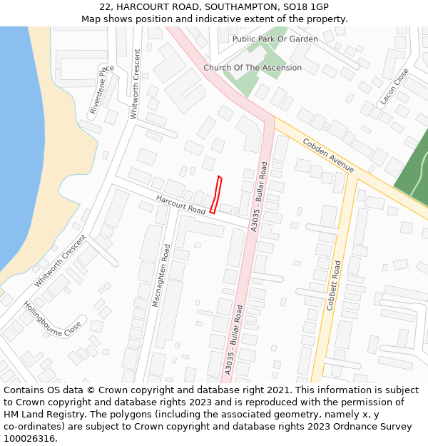 22, HARCOURT ROAD, SOUTHAMPTON, SO18 1GP: Location map and indicative extent of plot