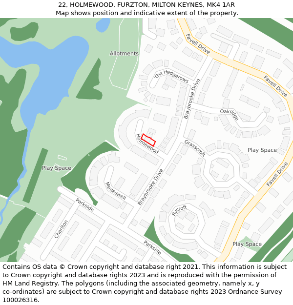 22, HOLMEWOOD, FURZTON, MILTON KEYNES, MK4 1AR: Location map and indicative extent of plot