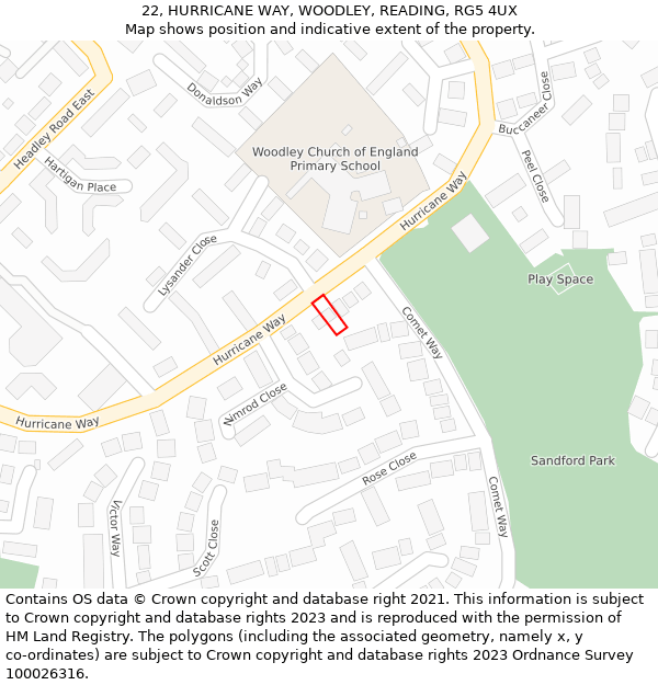 22, HURRICANE WAY, WOODLEY, READING, RG5 4UX: Location map and indicative extent of plot