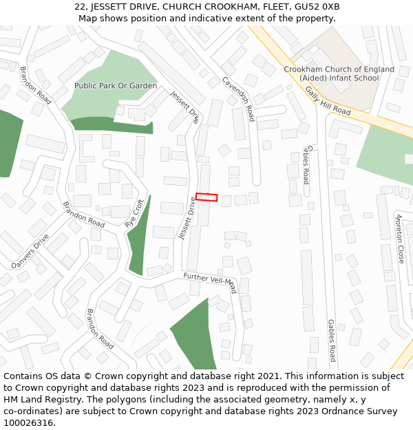 22, JESSETT DRIVE, CHURCH CROOKHAM, FLEET, GU52 0XB: Location map and indicative extent of plot